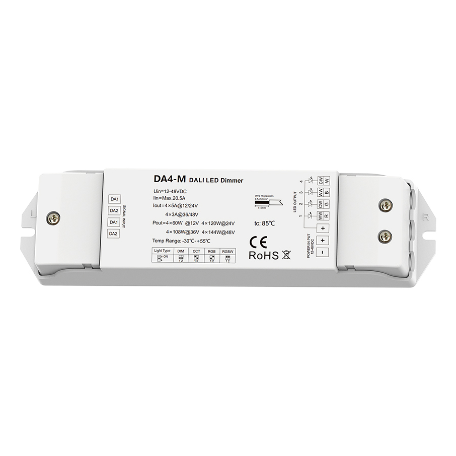 DA4-M 4CH*5A 12-24VDC Constant Voltage DALI LED Dimmer (DT6/DT8) DA4-M 4CH*5A 12-24VDC Constant Voltage DALI LED Dimmer (DT6/DT8)